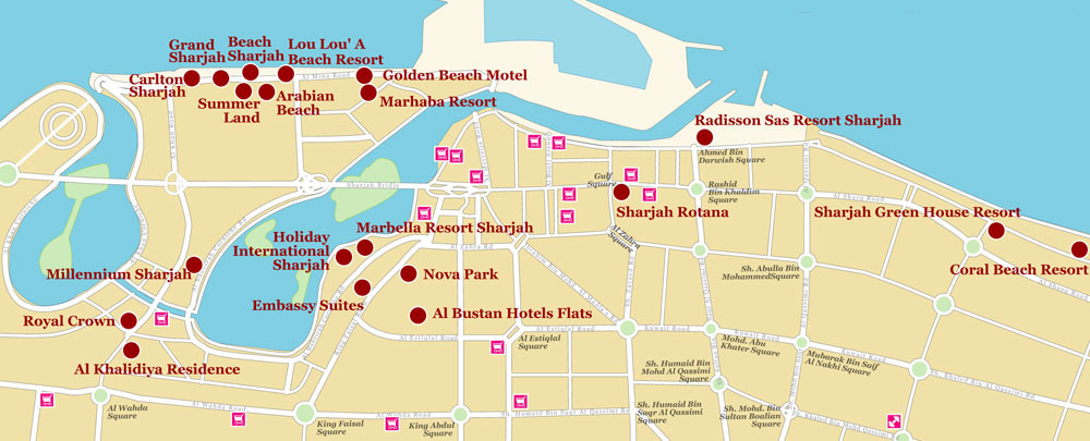 Карта отелей Шарджи.